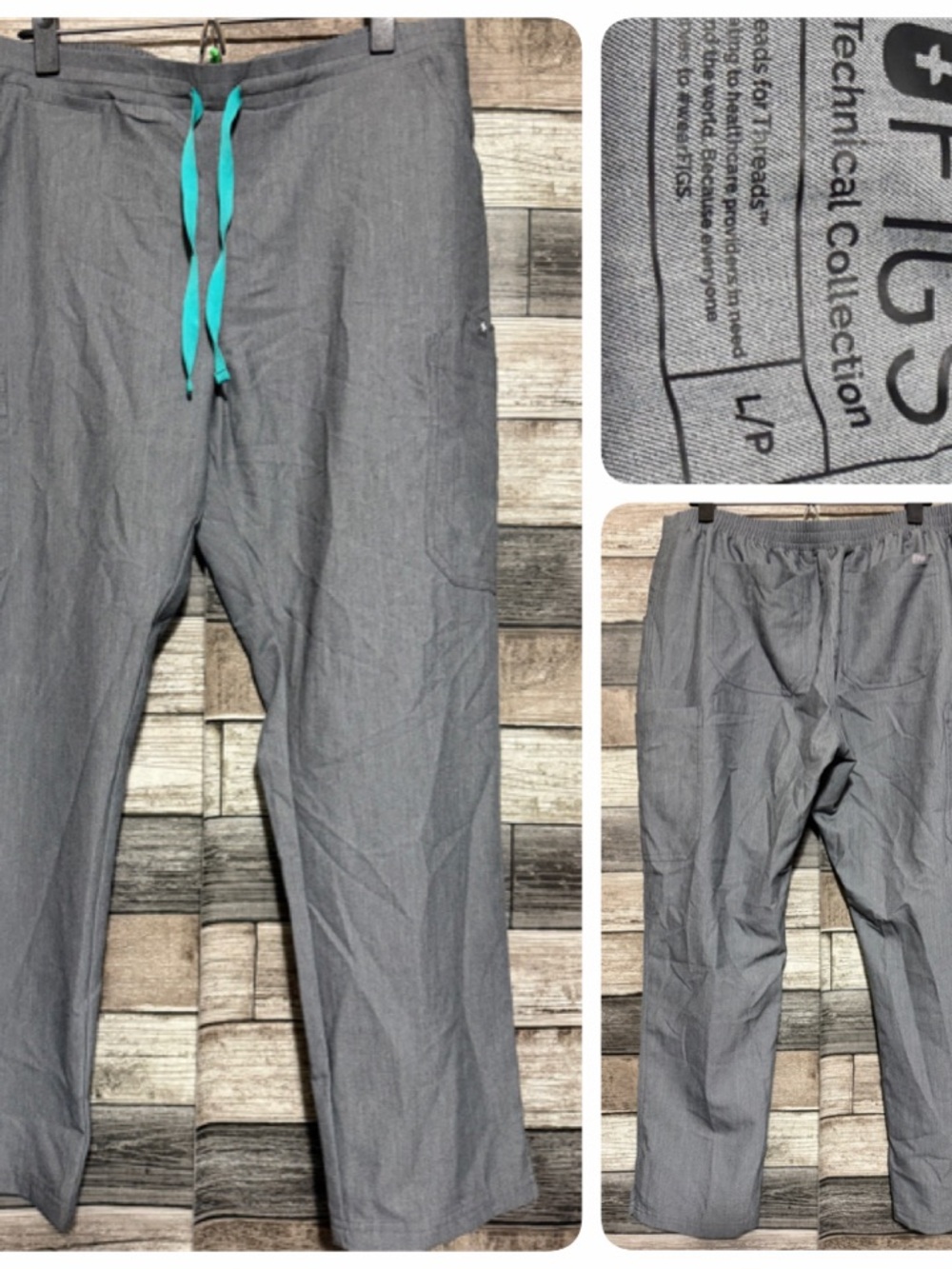 FIGS Technical Collection Scrub Pants Women’s LP Gray Cargo Pocket (Inseam 27)